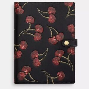 NWT Coach Notebook With Black Cherry In Leather/Black Print CDB79